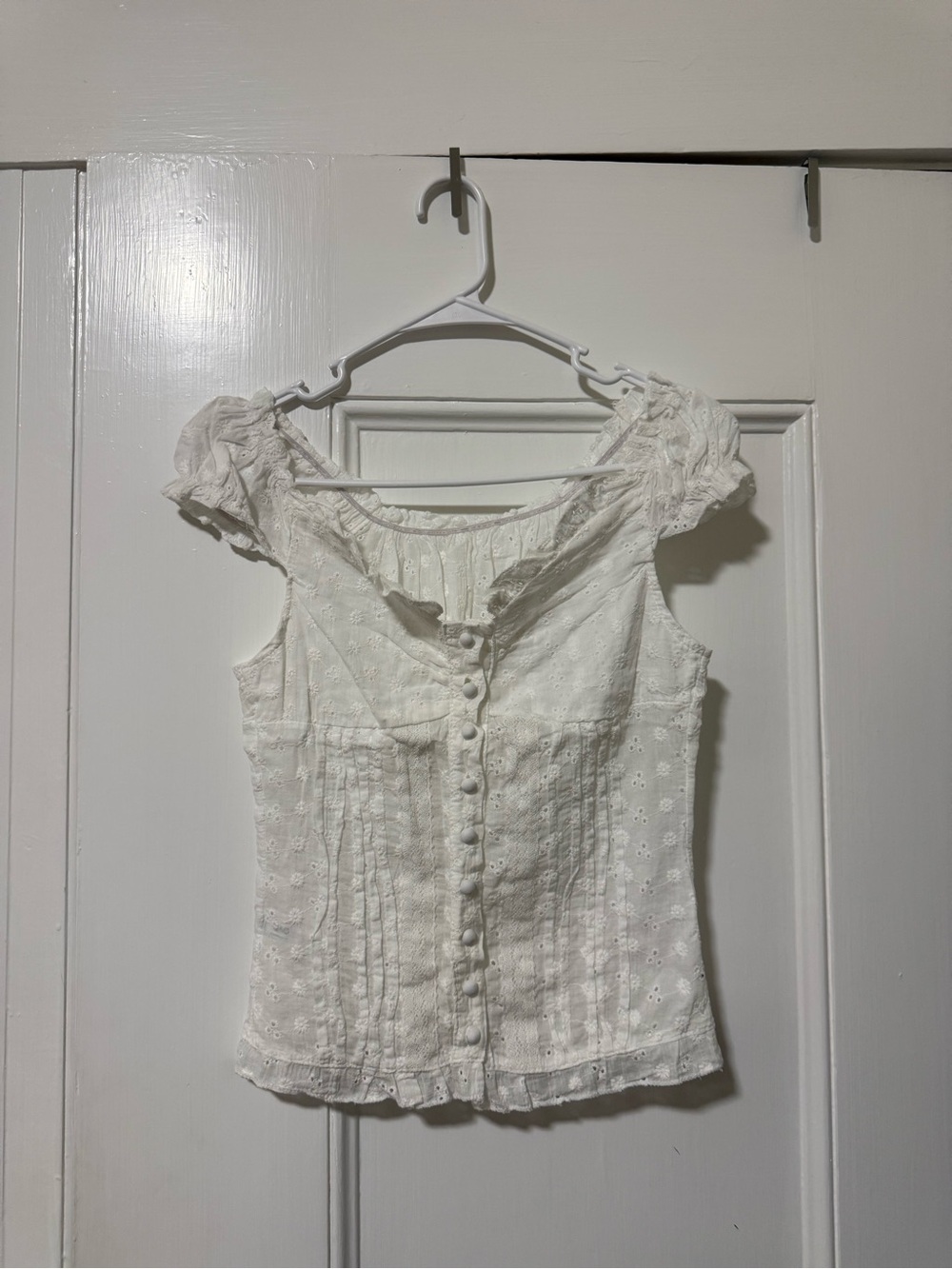 Delicate White Eyelet Button-Front Blouse